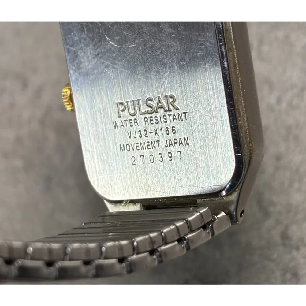 Pulsar Tank Style Men's Quartz Watch Two Tone White Dial Rare VJ32-X166 Working